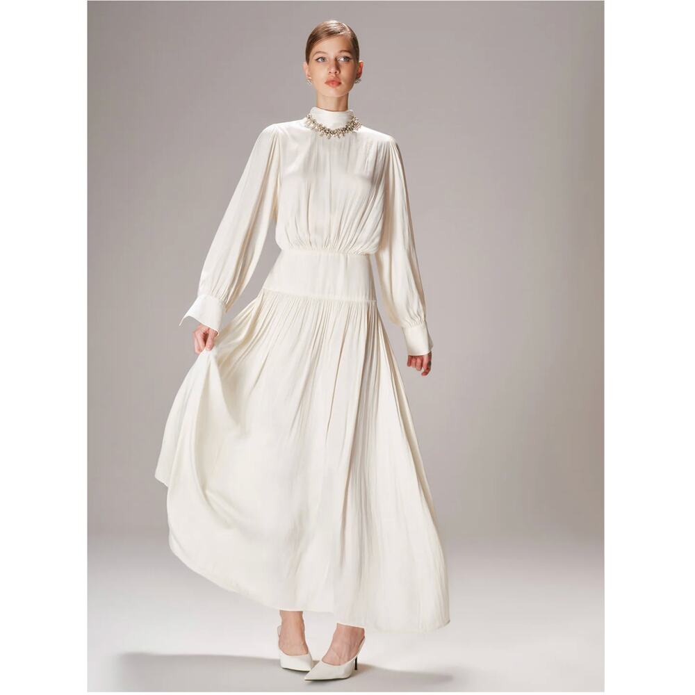 NWT Women's Off-White Commense High Neck Long-Sleeve Maxi Dress Sz L